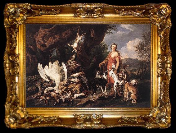 framed  FYT, Jan Diana with Her Hunting Dogs beside Kill  dfg, ta009-2
